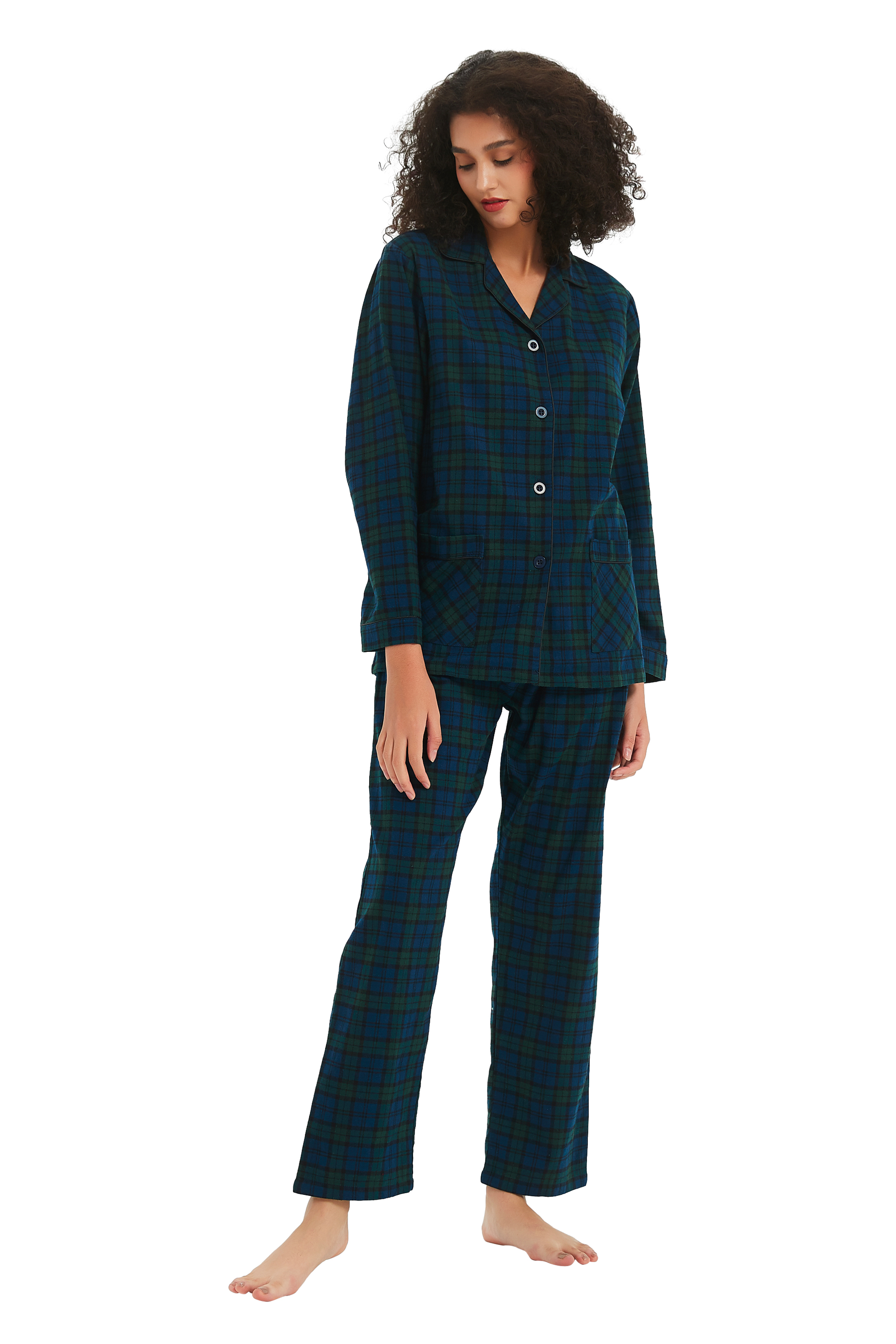 Kolipajam Couples Matching Pajamas Set 100% Cotton Flannel Pajamas for Couples with Pockets L